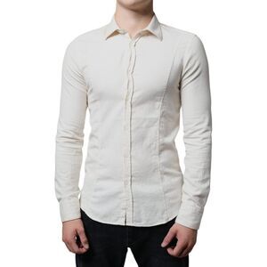 AGLINI Off White Cotton Collared Men Formal Dress Men's Shirt (Pre-Owned)